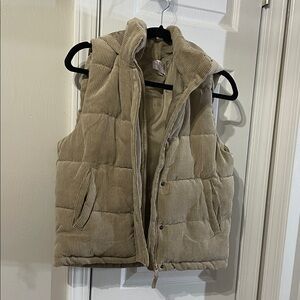 Womens Beige Corduroy puffer Vest